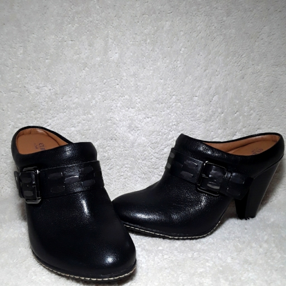 Euro Soft Black Leather Heeled Shoe Boots Sz 8.5